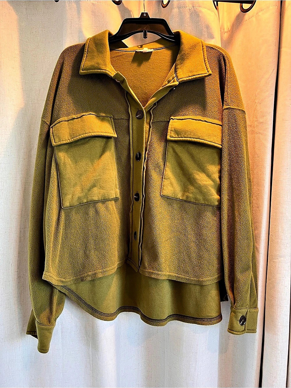 La Miel Oversized Olive Green Fleece Button-Down Shacket